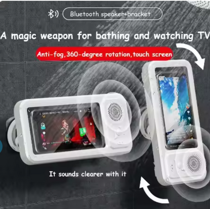 Waterproof Bathroom Touch Screen Phone Holder, Shower Entertainment Gadget, Bluetooth Mini Speaker, Portable Wireless for Watching Shows