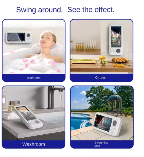Waterproof Bathroom Touch Screen Phone Holder, Shower Entertainment Gadget, Bluetooth Mini Speaker, Portable Wireless for Watching Shows