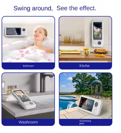 Waterproof Bathroom Touch Screen Phone Holder, Shower Entertainment Gadget, Bluetooth Mini Speaker, Portable Wireless for Watching Shows