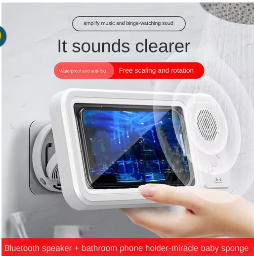 Waterproof Bathroom Touch Screen Phone Holder, Shower Entertainment Gadget, Bluetooth Mini Speaker, Portable Wireless for Watching Shows