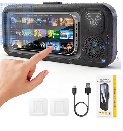 Waterproof Bathroom Touch Screen Phone Holder, Shower Entertainment Gadget, Bluetooth Mini Speaker, Portable Wireless for Watching Shows