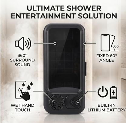 Waterproof Bathroom Touch Screen Phone Holder, Shower Entertainment Gadget, Bluetooth Mini Speaker, Portable Wireless for Watching Shows