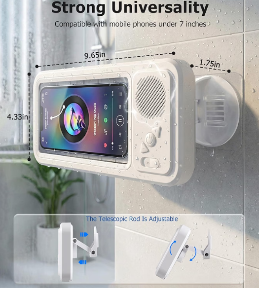 Waterproof Bathroom Touch Screen Phone Holder, Shower Entertainment Gadget, Bluetooth Mini Speaker, Portable Wireless for Watching Shows
