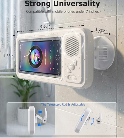 Waterproof Bathroom Touch Screen Phone Holder, Shower Entertainment Gadget, Bluetooth Mini Speaker, Portable Wireless for Watching Shows