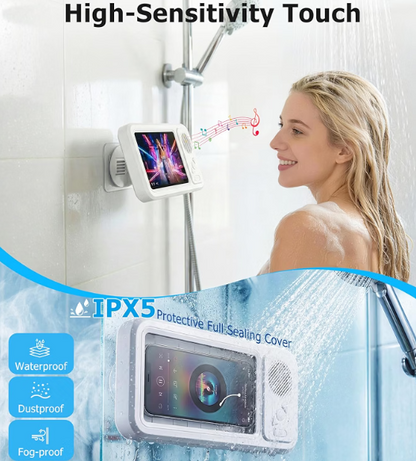 Waterproof Bathroom Touch Screen Phone Holder, Shower Entertainment Gadget, Bluetooth Mini Speaker, Portable Wireless for Watching Shows